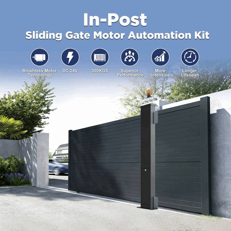 Pagar Otomatis Minimalis Modern Post Sliding Gate Termasuk Rel Gear Rack